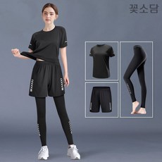 AURALA 여성 빅사이즈 헬스복 세트 반팔 긴바지 3종세트 헬스 조깅 필라테스 운동복 상하의 세트