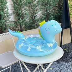 夏日必備 加厚網紅亮片恐龍兒童遊泳圈防側翻寶寶腋下圈嬰幼兒坐圈充氣浮圈, 加厚恐龍褲襠圈藍色【0-4歲】, 1個