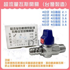 超流量瓦斯開關 台灣製造, 1個, 4分牙 4分插芯 3.2