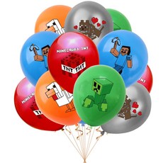 마인크래프트 생일 풍선 가랜드 파티 장식 세트 어린이 생일 홈파티, 1개, 픽셀 20개 풍선 5종각4개