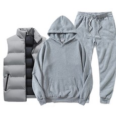 男士連帽衛衣套裝、休閒運動褲、馬甲三件套