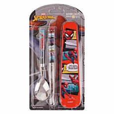 里和 韓國 lilfant 漫威 304不鏽鋼兒童學習筷餐具組, 1個, 真空組 蜘蛛人漫畫版, 藍色, 湯匙、筷子、收納盒