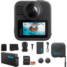 GoPro MAX2 360 액션 카메라 - 방수 트루 8K 비디오 카메라 엔듀로 충전식 배터리 256GB 익스트림 UHS-I 마이크로SDXC 메모리 카드 및 MAX2용 SD, 256GB SD Card + Spare Battery