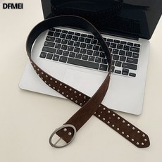 DFMEI 美式鉚釘腰帶女小衆個性設計復古麂皮絨褲帶配裙子牛仔褲皮帶