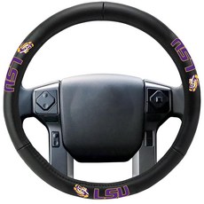 FANMATS 40526 Louisiana State University Genuine Leather Steering Wheel Cover | Black 15\"x15\"