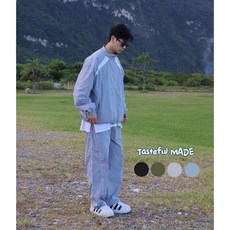 TASTEFUL MADE 尼龍面料壓條拼接寬大版型滑面運動套裝