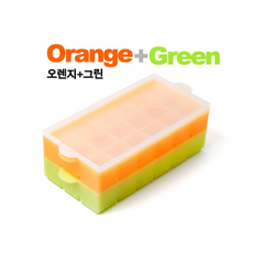 파미레 실리콘 아이스 스태커블 뚜껑 얼음틀-18구/2단/19cm 블루+핑크/오렌지+그린, 1세트, 연두색+주황색