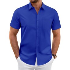 J.VER 남성용 반소매 드레스 셔츠 주름 방지 캐주얼 버튼 다운 여름 스트레치 포멀 포켓 포함 라벤더 퍼플 XL 268469, 로열 블루