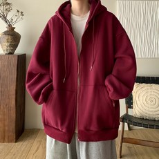 秋冬季寬鬆大碼美式重磅外套衫男生休閒加絨加厚冬款開衫衛衣外套