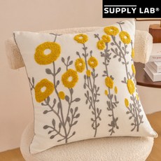 서플라이랩 북유럽 고급 핸드메이드 꽃자수 쇼파쿠션 솜포함, 옵션18. 노란들꽃