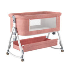 嬰兒床 6檔調節 可折疊 拼接大床, 莫蘭迪粉【尊享款】