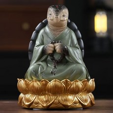 선풍 용 호랑이 곰 거북 재물운 장식 데스크 인테리어 오선 공양 풍수 소품, 연꽃 모양 받침대 포함, 청의거북