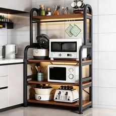 SeekFun 주방 수납장 수납 선반 튼튼한 렌지대 테이블 다용도 진열장 정리대, 4단, 블랙