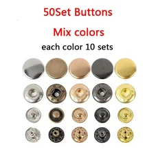 50 세트 가죽 스냅 패스너 키트 10mm 금속 단추 프레스 스터드 4 설치 도구 DIY 의류 용, 01 10mm(655), 13 50Set Mix colors