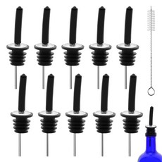 병 푸어러 2개와 병용 길어진 고무 푸어 스파우트 2개 알코올 올리브 오일 더스트 캡이 있는 주류 병 푸어러 스피드 푸어러 (푸어러 2개 + 고무 2개) (2), 10