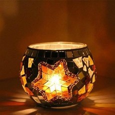 馬賽克 星星 玻璃燭台, 1件, 1L, 燭臺歐式複古 浪漫燭光晚餐創意馬賽克玻璃燭臺擺件 酒吧家居飾品