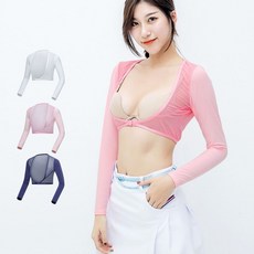 키밍 여성 골프 이너웨어 쿨티셔츠 자외선차단 통풍 좋은 핑크 화이트 여름 긴팔 상의 매쉬