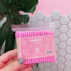 SINWUAS 粉色可愛雙頭棉花棒 化妝卸妝清潔多用途 純棉材質 3包組 (每包100支), 3個, 100入/包, 100個裝