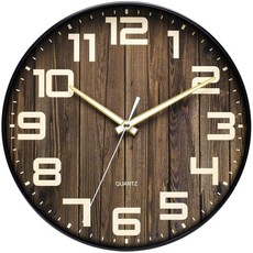 NUOVO 30.5cm(12인치) 벽시계 다크 브라운 숫자 쿼츠 대형 장식 무소음 벽시계 시골 장식 조용한 시계 주방 홈 오피스용