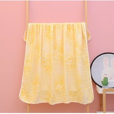 DIU 嬰兒浴巾牛奶棉嬰幼兒童被蓋毯幼兒園寶寶卡通萌象超柔軟, 1個, 牛奶棉-兔子黃:110*110cm