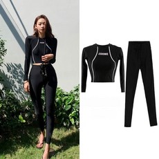 여성용 스트라이프 래쉬가드 2 종세트 서핑복 자외선 차단 긴팔 긴바지 수영복H480