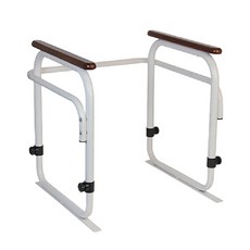 TacaoF 馬桶起身扶手，天然松木扶手，適用多種坐式馬桶，升降6段式高度, 白色, 1個