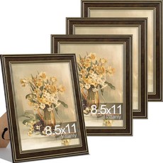 Vittanly 27.9 x 35.6cm(11 x 14인치) 사진 액자 4개 세트 벽 마운트용 빈티지 사진 프레임 매트 포함 디스플레이 20.3x25.4cm(8x10인치), 브라운