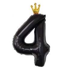 해피제이니 왕관 초대형 숫자 은박 풍선 대형(공기주입 스트로우 동봉), 1개, 블랙왕관4