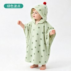 兒童浴巾寶寶珊瑚絨斗篷浴巾波點連帽浴袍柔軟吸水可穿式洗澡巾, 1個, 綠色波點:M碼(60*120cm)