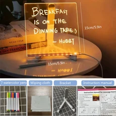 다채로운 7 펜이있는 LED 노트 보드 야간 조명 DIY 아크릴 크리스마스 생일 선물을위한 지울 어린이 드로잉, 01 Small-15x15CM