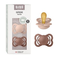 BIBS 젖꼭지 - 슈프림 컬렉션 | BPA 프리 아기 젖꼭지 | 덴마크산 | 세이지/헌터 그린 컬러 프리미엄 수더 2개 세트 | 사이즈 0-6개월, Size 1 | 0-6 Month, Woodchuck / Blush