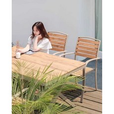 야외 테이블 의자 세트 식탁 바베큐 펜션 원목 정원, 130 대형 테이블+4 메시 의자