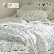 [국산] 리빙캐슬 여름 들꽃 시어서커 누빔 차렵 이불, 누비이불 + 패드, 그린