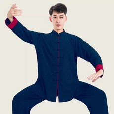 太極服 武術比賽表演服裝 中國風練功服, 藏青色翻袖套裝,S