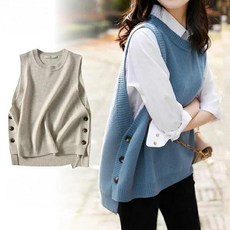 shiny藍格子 側排扣圓領前短後長外搭針織背心 質感疊穿 邂逅慵懶與優雅