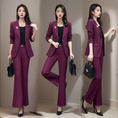 韓系修身顯瘦西裝套裝女，2025春裝新款時尚氣質職業微喇褲兩件套，遮肚減齡設計