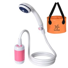 야외 샤워 전기 기숙사 농촌 렌탈 하우스 휴대용 야외샤워기 실외, 1개, 핑크 샤워 + 오렌지 접이식 버킷 (20 리터)