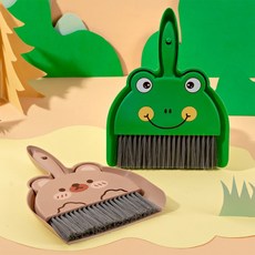 1+1 헬스와미 귀여운 미니 빗자루 쓰레받기 세트 청소솔 브러시 청소도구, 개구리, 1세트