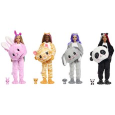 Barbie 芭比驚喜造型娃娃 可愛動物系列 時尚娃娃, 1個, 隨機出貨 (兔子/熊貓/狗狗/貓咪), N/A