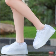 高筒防水鞋套 加厚耐磨防雪防雨防滑男女腳套, 冰山白 一次性應急款 ,S 36-37鞋碼