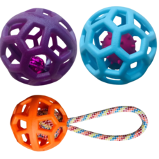 가온루트 반려견 놀이 방울 끈 강아지 장난감 공 3종 강아지공, 오렌지+퍼플+스카이블루, 1세트
