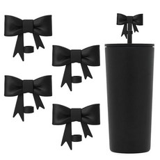 8피스 8mm 귀여운 리본 빨대 커버 캡 토퍼 뚜껑 Stanley 텀블러 컵과 호환 재사용 가능한 귀여운 실리콘 빨대 팁 프로텍터 재사용 가능한 음료 빨대 빨대 액세서리, 블랙 - 4개