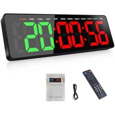 AnExer 체육관 타이머 16.5인치 대형 디지털 벽시계 인터벌 운동용 원격 제어 LED 홈 인테리어 거실 사무실 교실용, Green-red