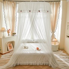 圓頂蚊帳 家用天花板防塵紗帳 單人雙人床通用純色防蚊兒童帳子, 櫻之戀-雅白【1.2直徑】,1.2m床