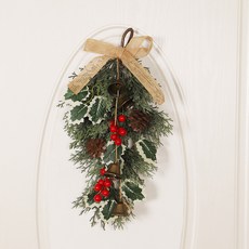 聖誕節PE松果紅果裝飾鈴鐺倒掛樹聖誕掛件美式聖誕樹壁掛懸掛，增添節日氣氛, PE麻布結鈴鐺倒掛樹（不含燈）, 1個
