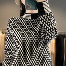 루스리더 여성용 긴팔 목폴라 니트티 라운드넥 도트무늬 니트 폴라티 E499