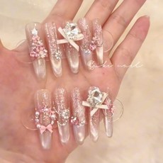 指見 純手工穿戴甲 秋冬聖誕樹 冰晶光療貓眼美甲, 1個, 雪人樂園,XS