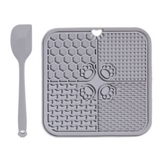 베스토 11 가지 색상 주걱이있는 애완 동물 느린 먹이 매트 실리콘 흡입 컵 개 고양이 증가 먹는, Grey Set