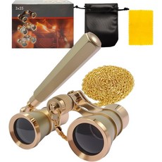 손잡이와 체인을 조절할 수 있는 3X25 오페라 글래스 극장용 쌍안경 작고 우아한 안경 음악 콘서트 영화용 빈티지 휴대용 코스튬 쌍안경골드, White