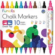 칠판용 펀실 듀얼 팁 액체 칠판 마커 10팩 1mm 5mm 미세 굵은 - 표지판 자동차 창문 유리 거울용 건식 지우기 마커 펜 가능한